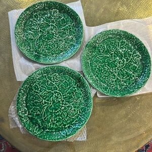 Vintage Italian Majolica Style Leaf 3 Dinner Plates Norsturtium Haldon Group